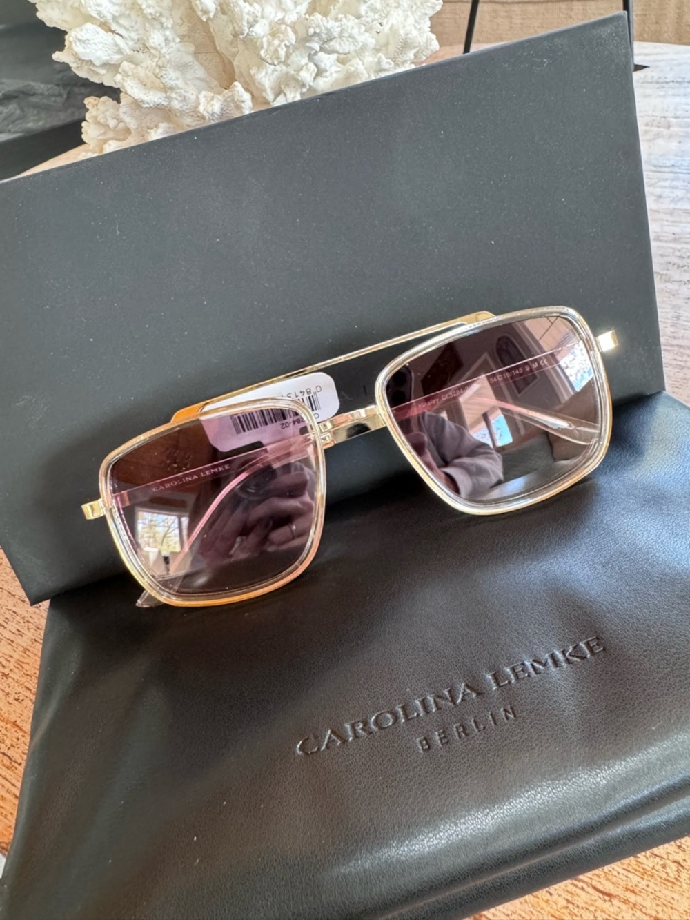 Carolina Lemke Unisex Gold Frame Sunglasses with Gradient Lens